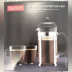 French Press Coffee Maker and 2 Glass Mugs